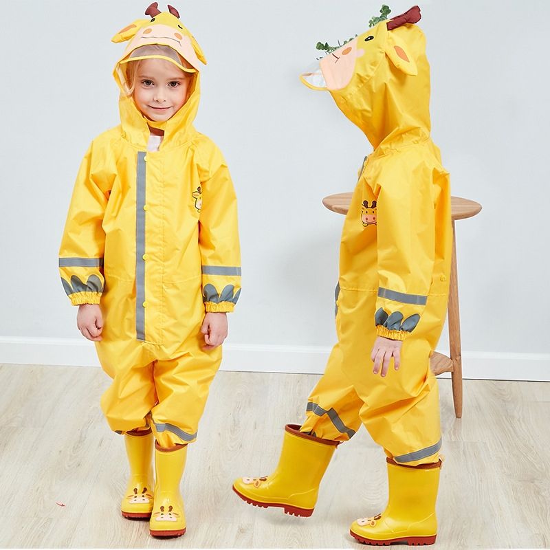 Kids Cartoon Animal Waterproof Jumpsuit Raincoat Boys Girls Children Rainwear Hooded Raincoat Suit, Size:L(Blue)