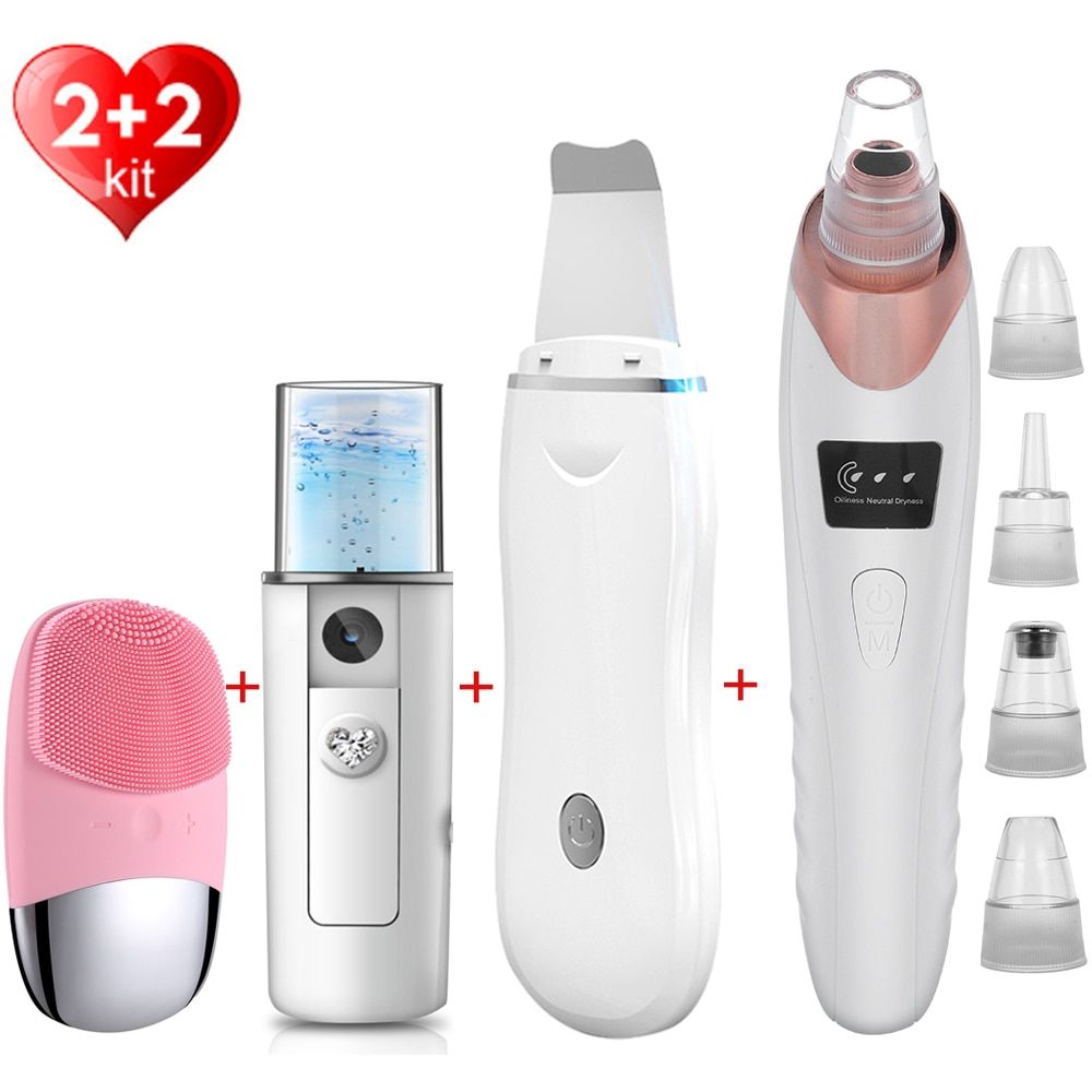 Electric Acne Remover Vacuum Extractor Blackhead Remover Pore Cleaner Skin Scrubber + Facial Cleansing Brush+ Nano Spray Steamer