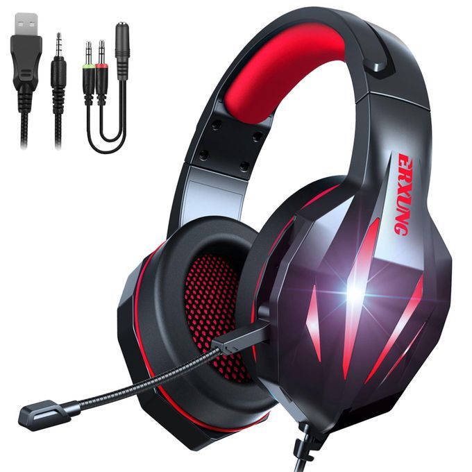 RGB Gaming Headset For PS4 For PS5 Controller PC Games Black And Red