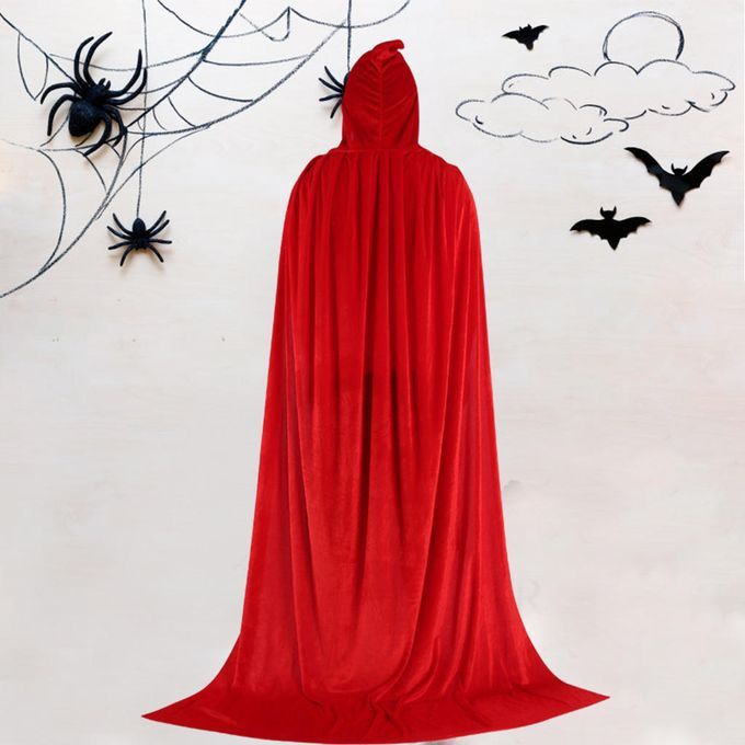 Adult Velvet Hooded Cloak Cape Extra Long Deluxe Halloween 170cm Red