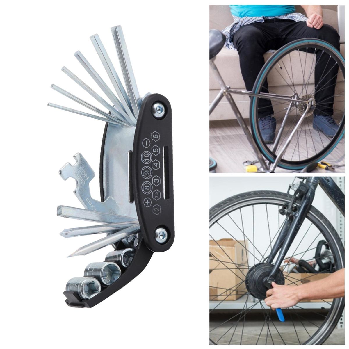 Bike Repair Kit 16-in-1 Multifunctional Tool Set for Mountain Road Silver