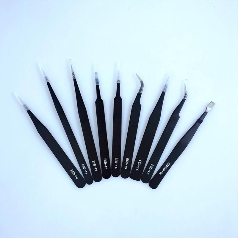 Anti-Static Tweezers Combination Set Cloth Bag 9-Piece