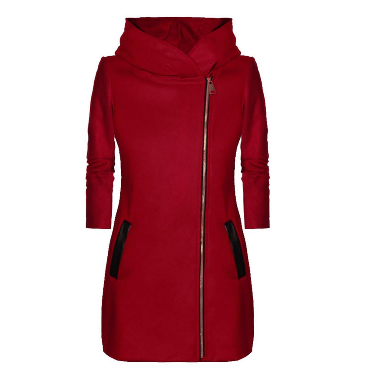 Women's Winter Jacket with Hood & Pockets Side Zipper