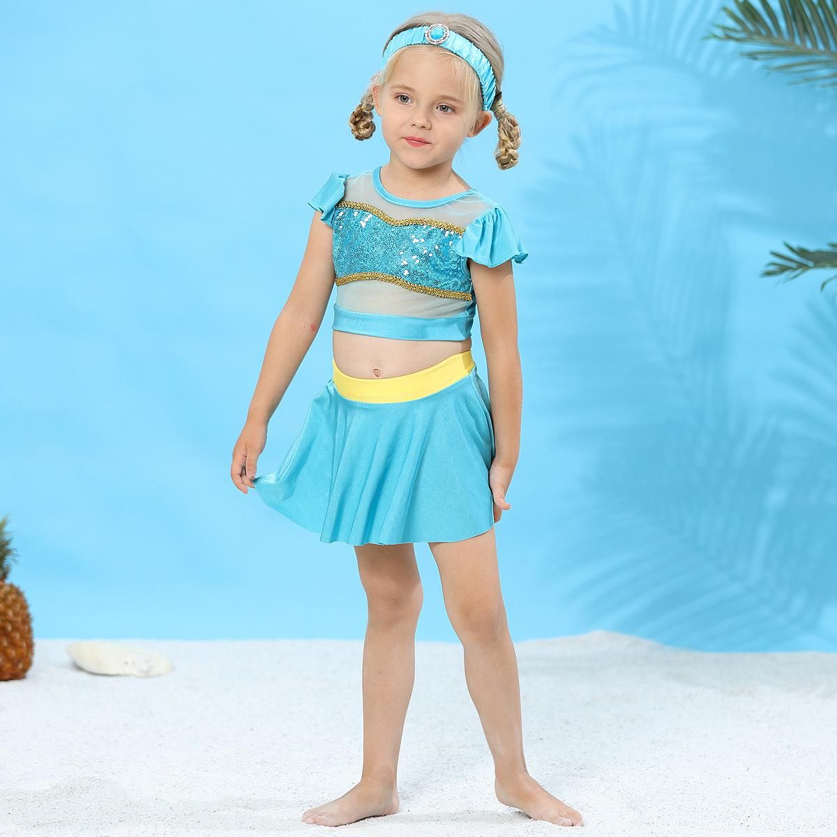 Girls Princess Swimwear Two-Piece Tankini Set Bathing Suits Outdoors Beach Surfing Water Park Summer Swimsuits