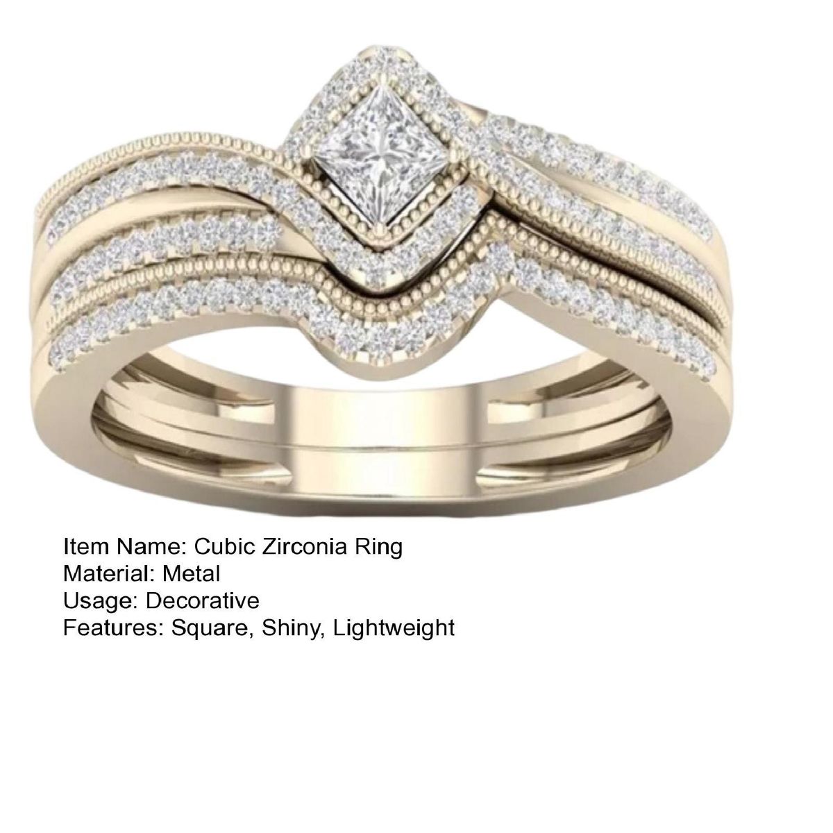 Engagement Ring Cubic Zirconia Ring Party Clothes Accessories Golden