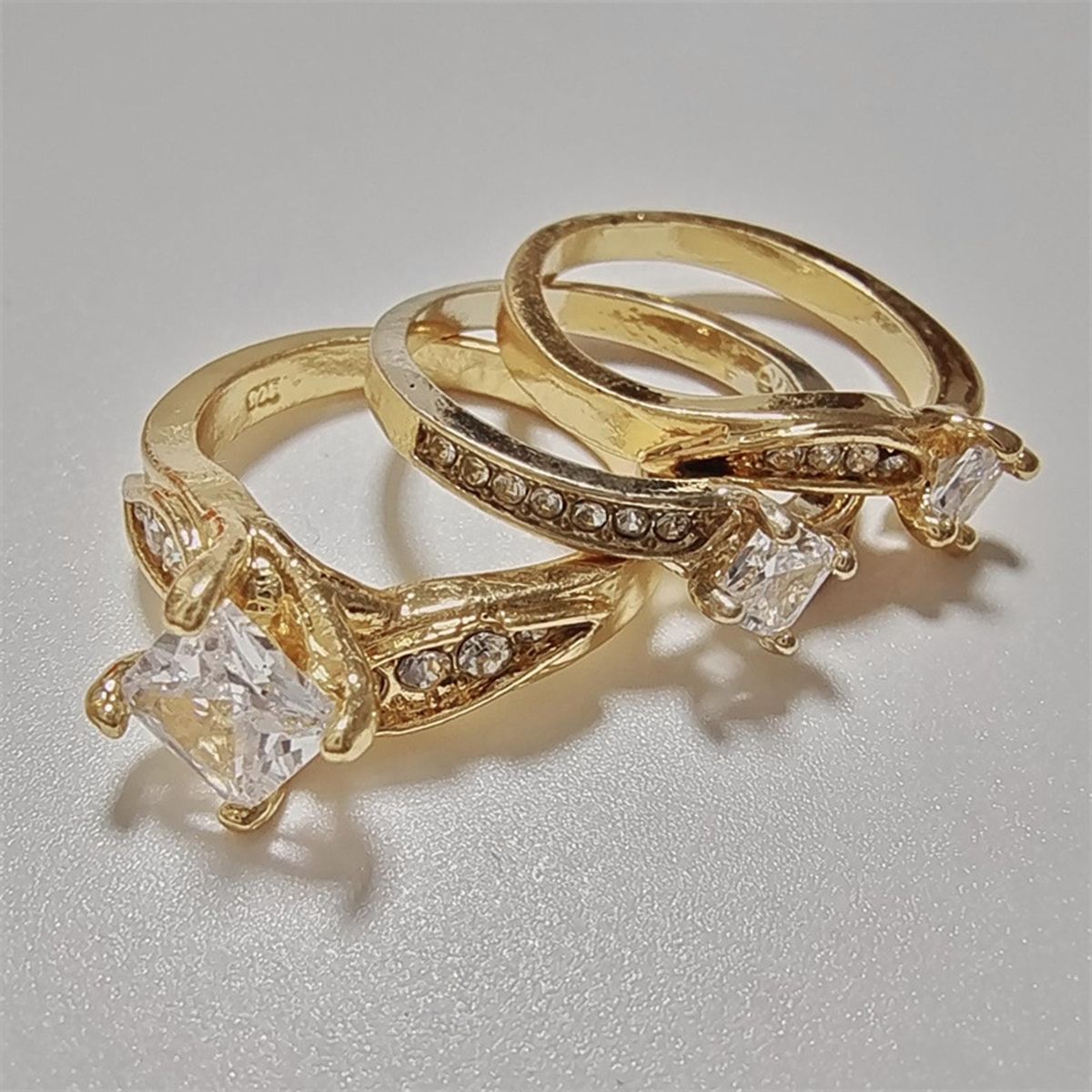 3PcsSet Ladies Rings Plated Cubic Zirconia Wedding Rings Golden