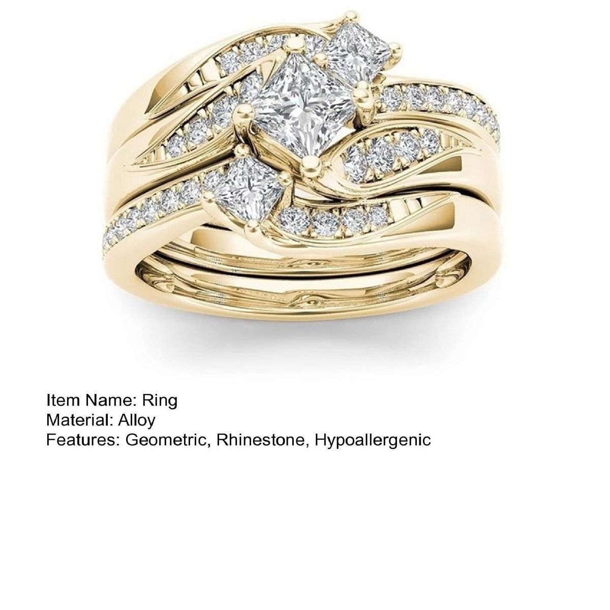 3PcsSet Ladies Rings Plated Cubic Zirconia Wedding Rings Golden