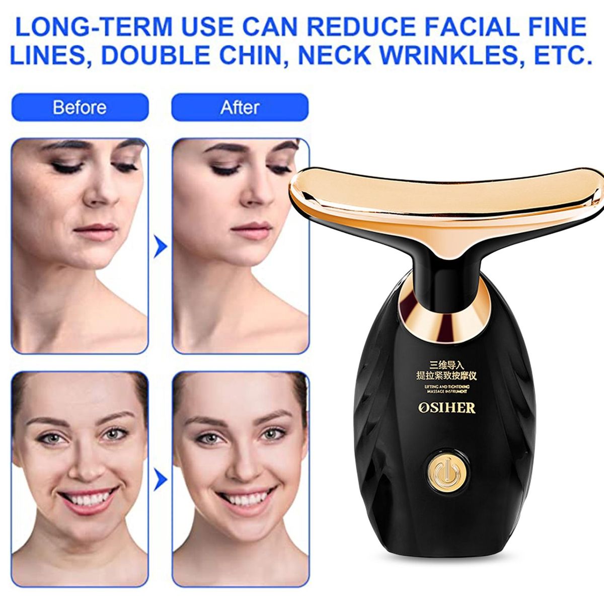 Face Neck Massager Wrinkle Removal Device Face Neck Firming Tool Black