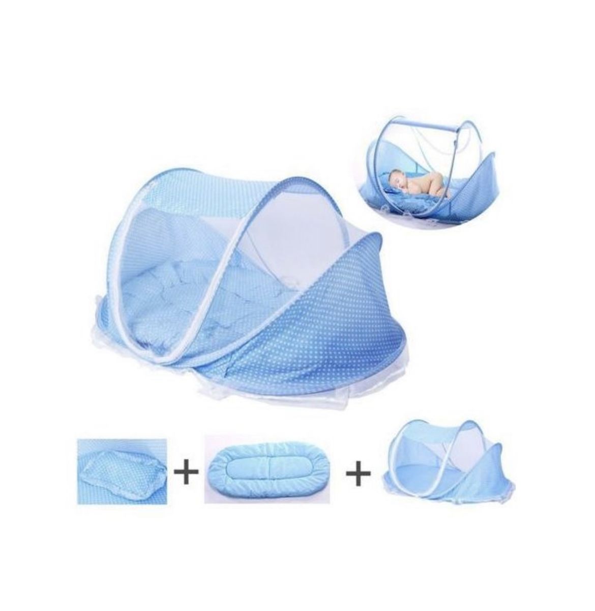 Foldable Baby Bed With Net - Blue