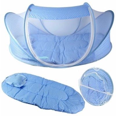 Foldable Baby Bed With Net - Blue