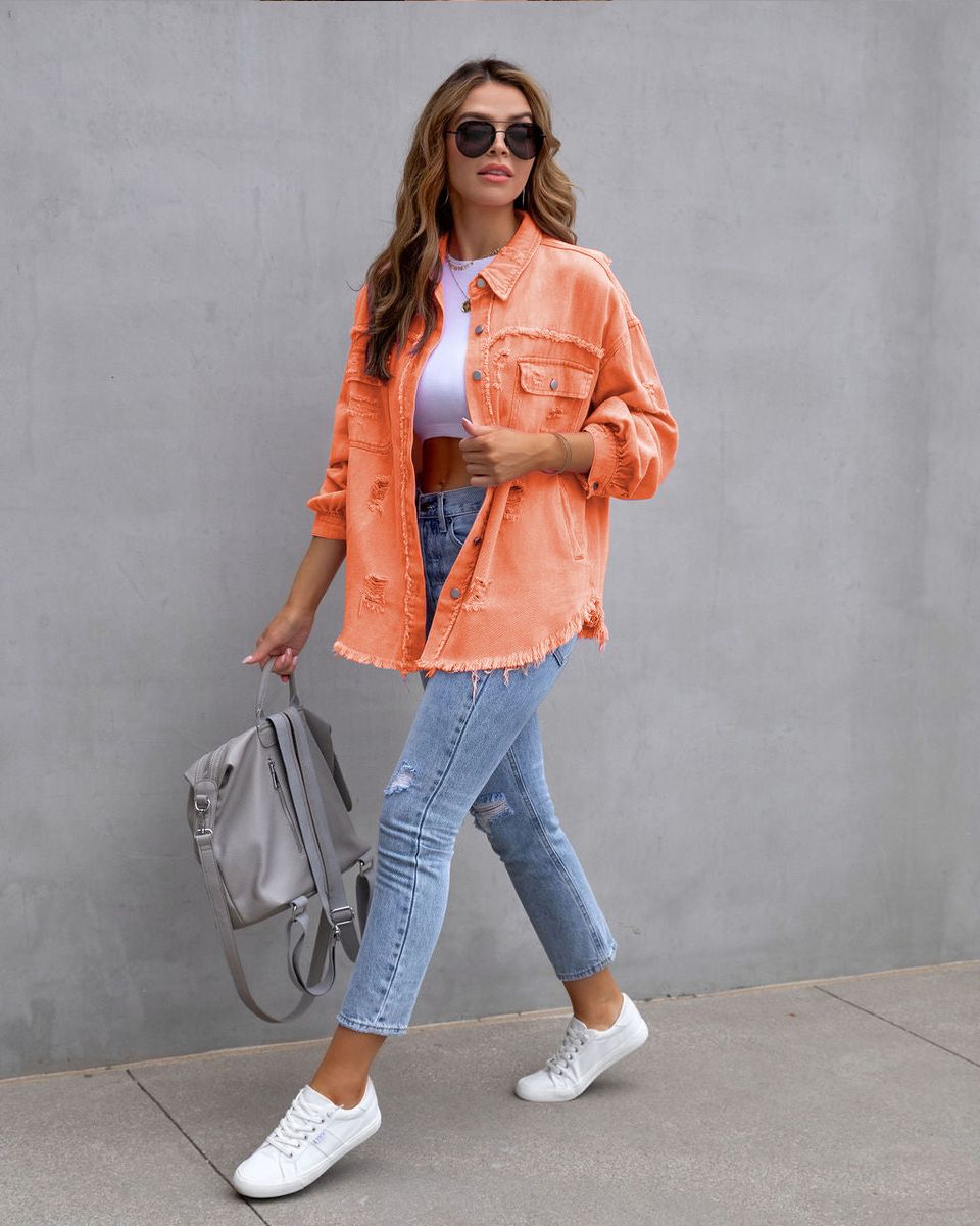 Women Hole Loose Denim Jacket