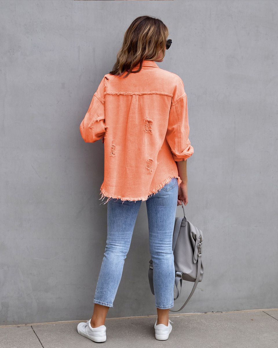 Women Hole Loose Denim Jacket
