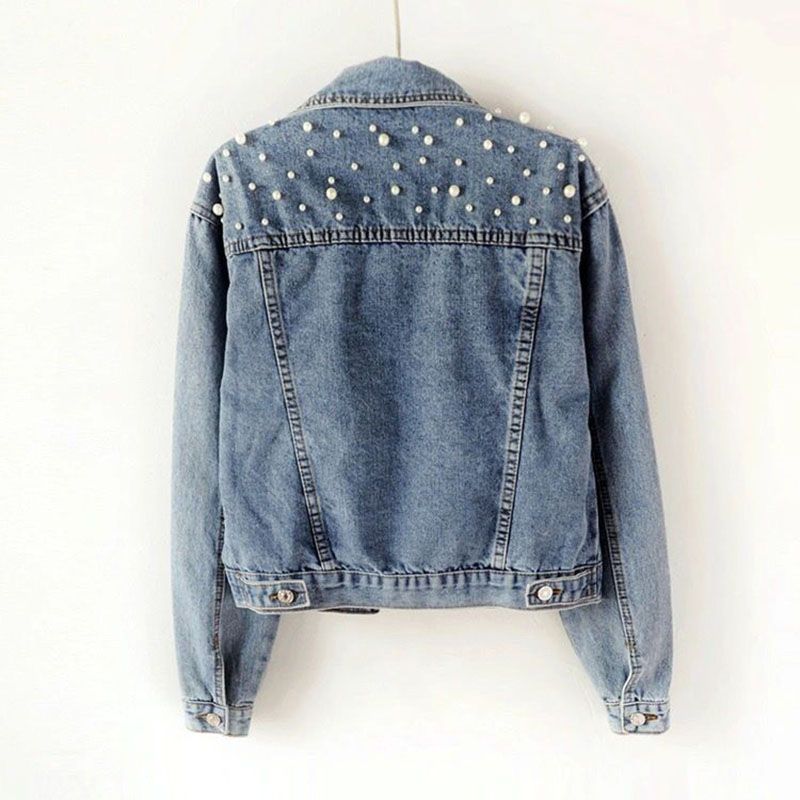 Spring Pearl Beading Crop Denim Jackets
