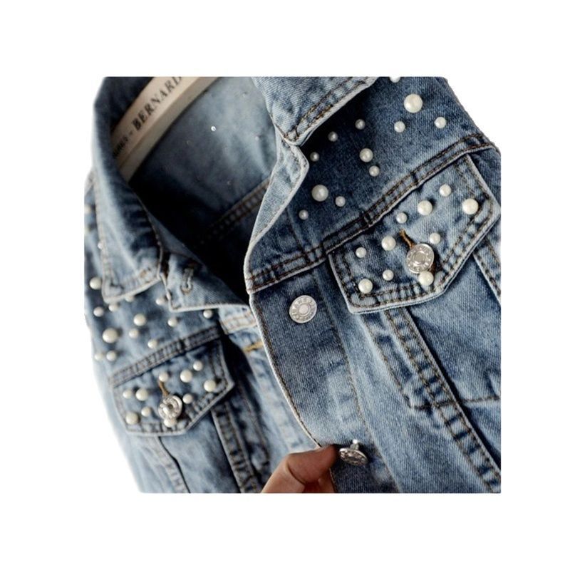 Spring Pearl Beading Crop Denim Jackets