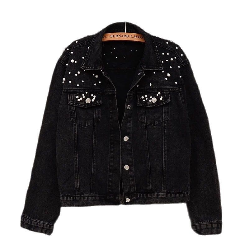 Spring Pearl Beading Crop Denim Jackets