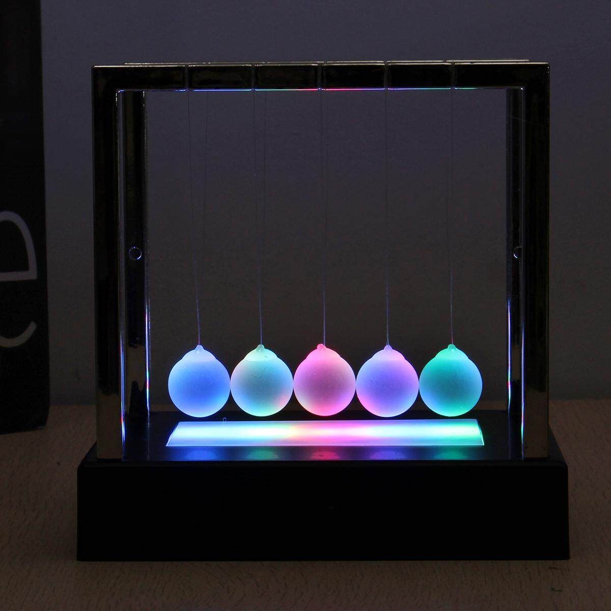 AU LED Illuminated Light Up Newtons Cradle Desk Science Balance Ball Gift Decor 15*15*11.5cm Large