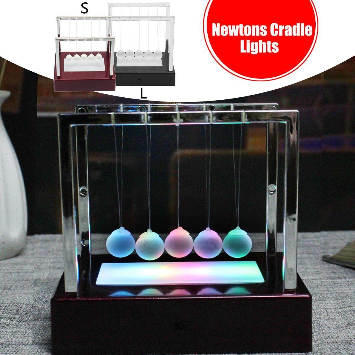 AU LED Illuminated Light Up Newtons Cradle Desk Science Balance Ball Gift Decor 15*15*11.5cm Large
