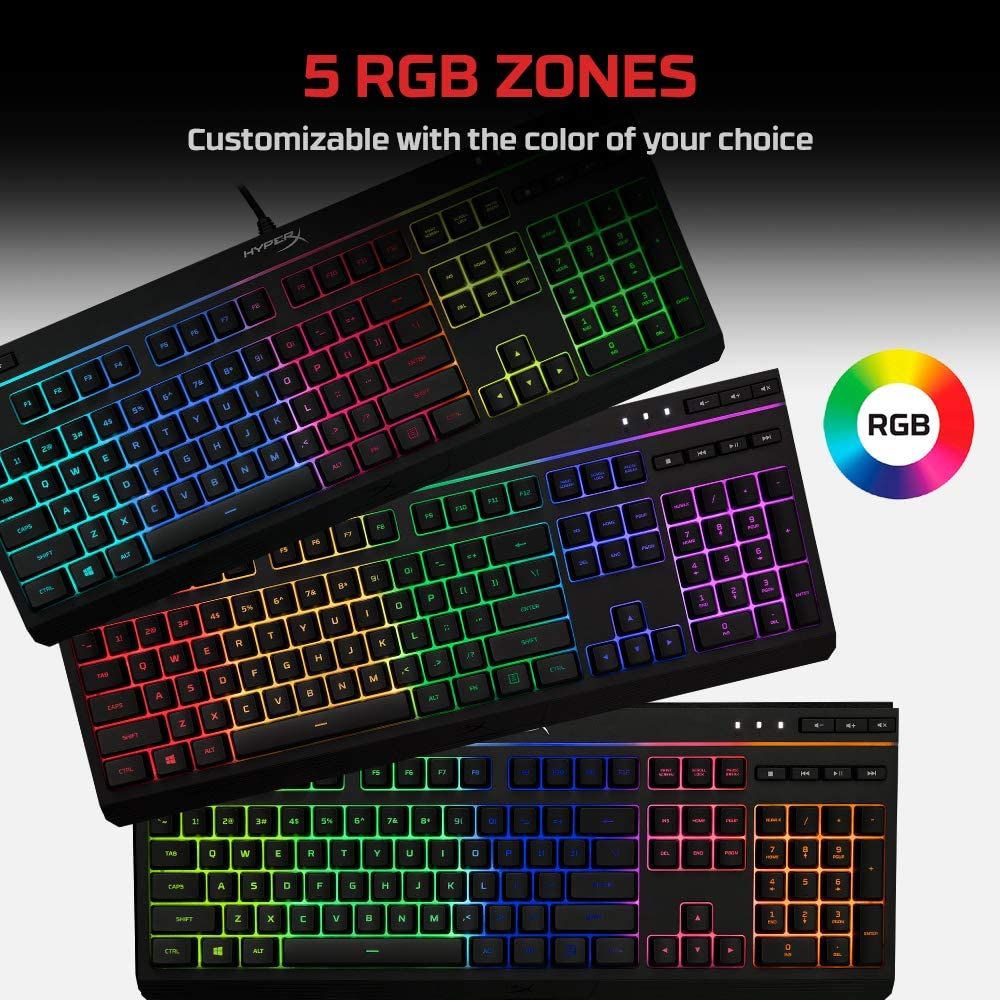 Alloy Core RGB - Membrane Gaming Keyboard - Comfortable Quiet Silent Keys With RGB LED Lighting Effects, Spill Resistant, Dedicated Media Keys