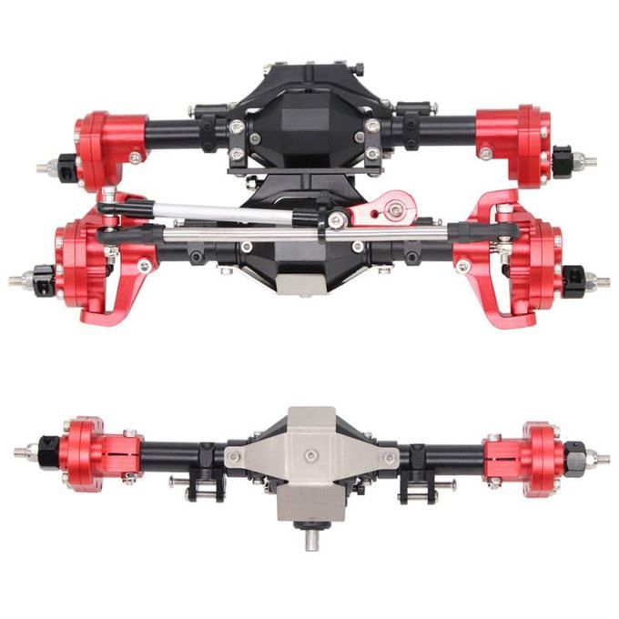 1 Pair Aluminum Alloy Front Rear Portal Axles For-Silver Red