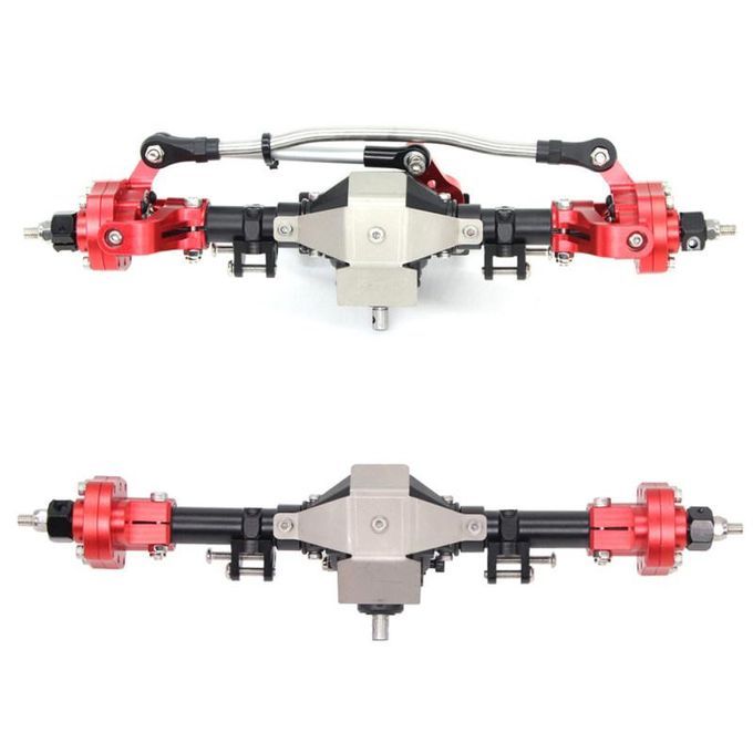 1 Pair Aluminum Alloy Front Rear Portal Axles For-Silver Red