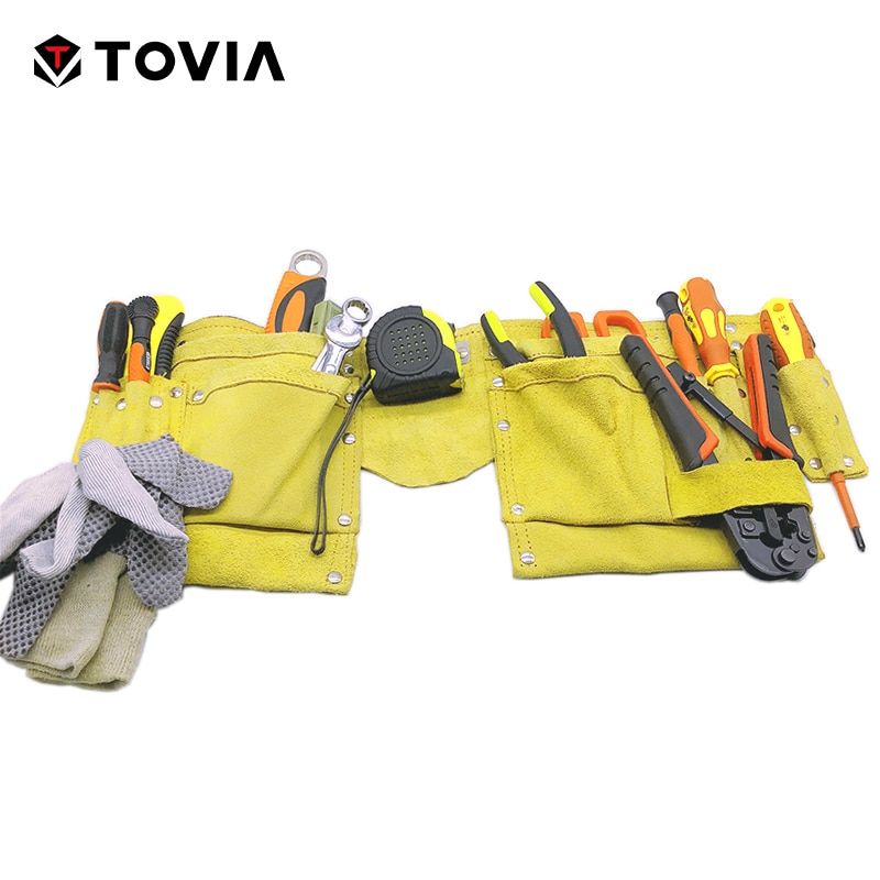 Cow Leather Electrician Bag Waist  Belt Storage Tool Bag Pocket Kit For Screwdriver Wrench Scissor Hand Tool