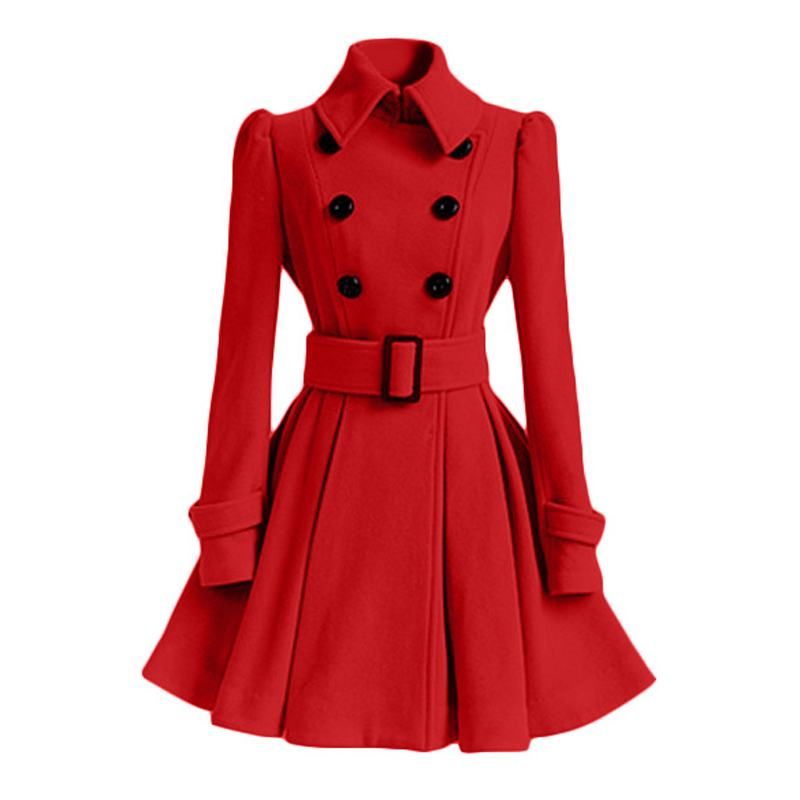 S-XXL New Fashion Classic Winter Thick Coat Europe Belt Buckle Trench Coats Double Breasted Outerwear Casual Ladies Dress Coats