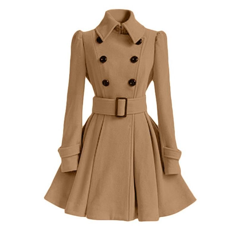 S-XXL New Fashion Classic Winter Thick Coat Europe Belt Buckle Trench Coats Double Breasted Outerwear Casual Ladies Dress Coats