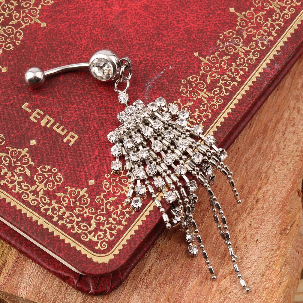 Fashionable Tassel Diamond Nail Hoop Belly Ring Navel Pendants Body Jewelry-silver