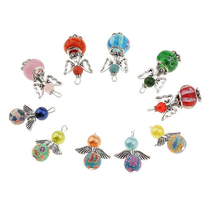 10 Delicate Charms Mixed Dancing Angel Wings Heart Pendant DIY Jewelry