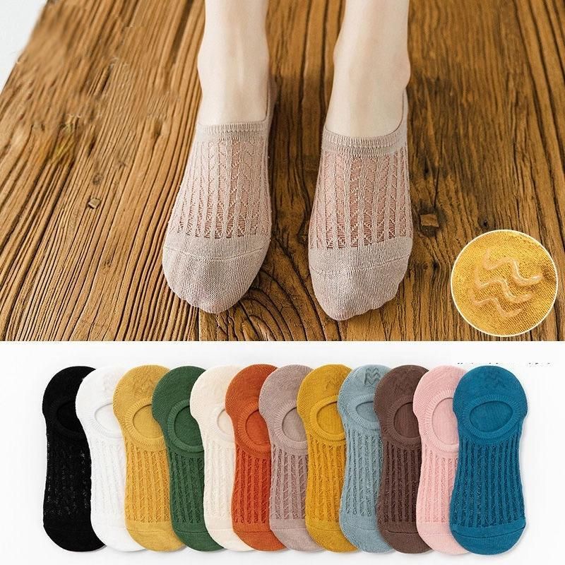 1 Pair Women Invisible Boat Socks Summer Silicone Non-slip Chaussette Ankle Low Cut Hollow mesh Breathable Short Thin Sock