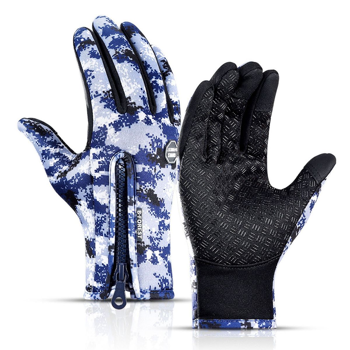 Zipper Winter Running Gloves For Men Women Thermal Hand