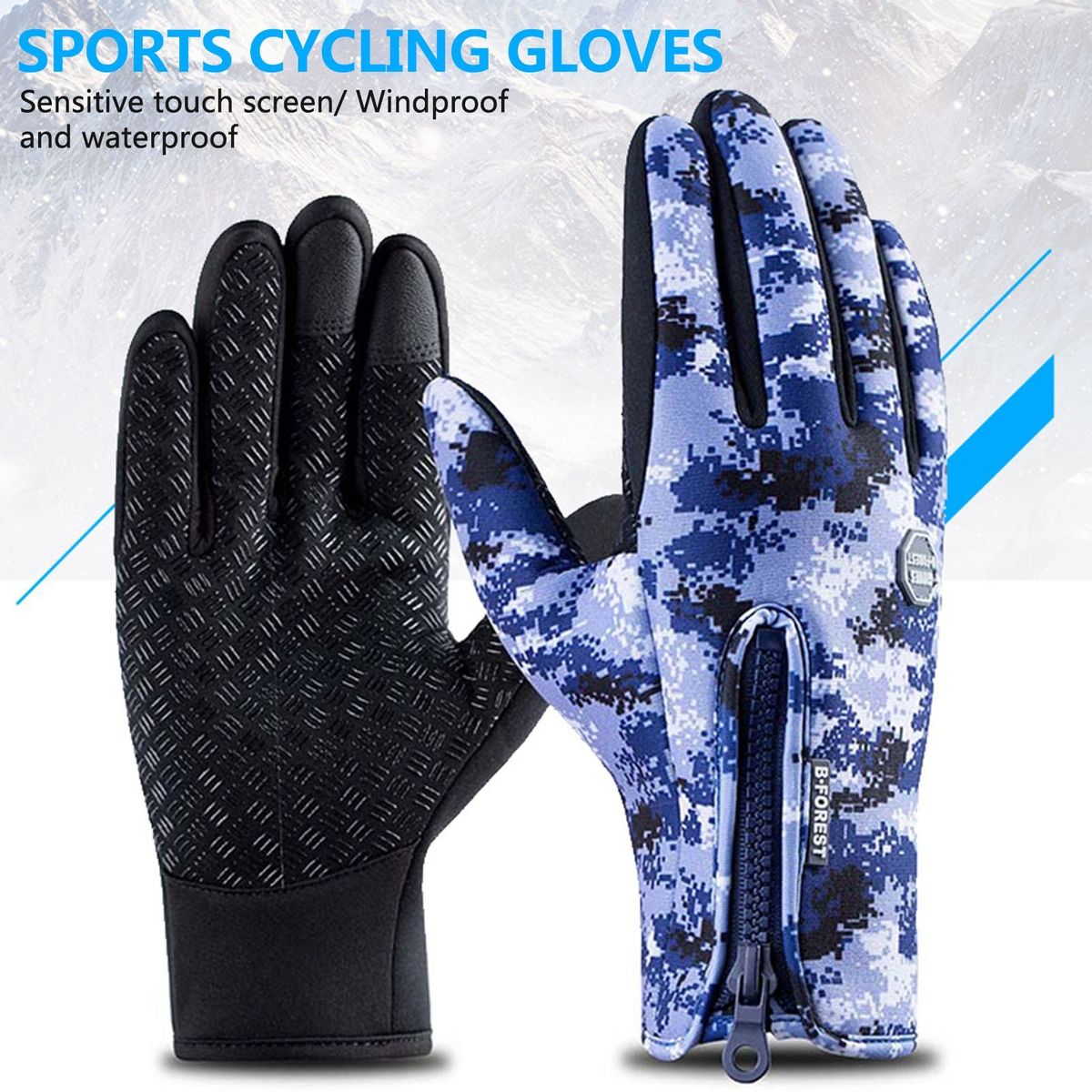Zipper Winter Running Gloves For Men Women Thermal Hand