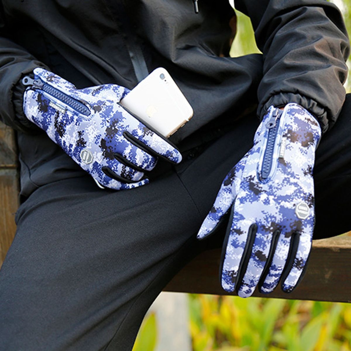 Zipper Winter Running Gloves For Men Women Thermal Hand