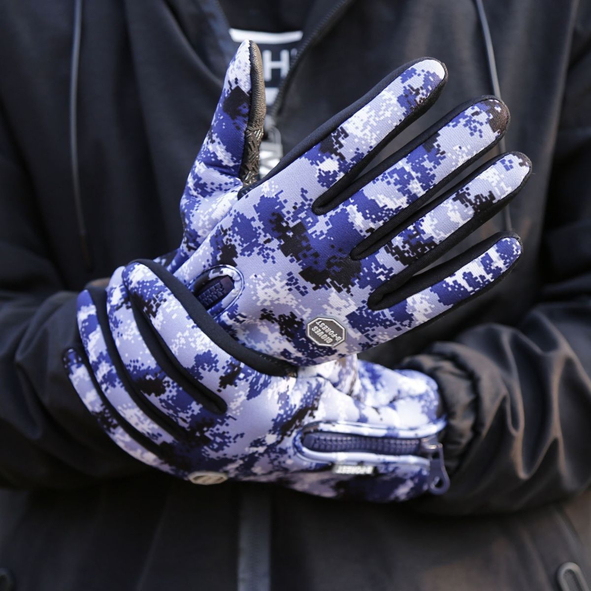 Zipper Winter Running Gloves For Men Women Thermal Hand