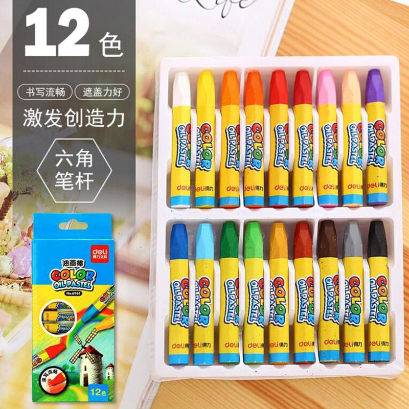 12 Colors Caryon Pencils Wax Drawing Set Artist Paint Oil