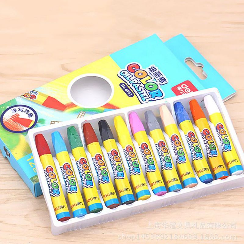 12 Colors Caryon Pencils Wax Drawing Set Artist Paint Oil
