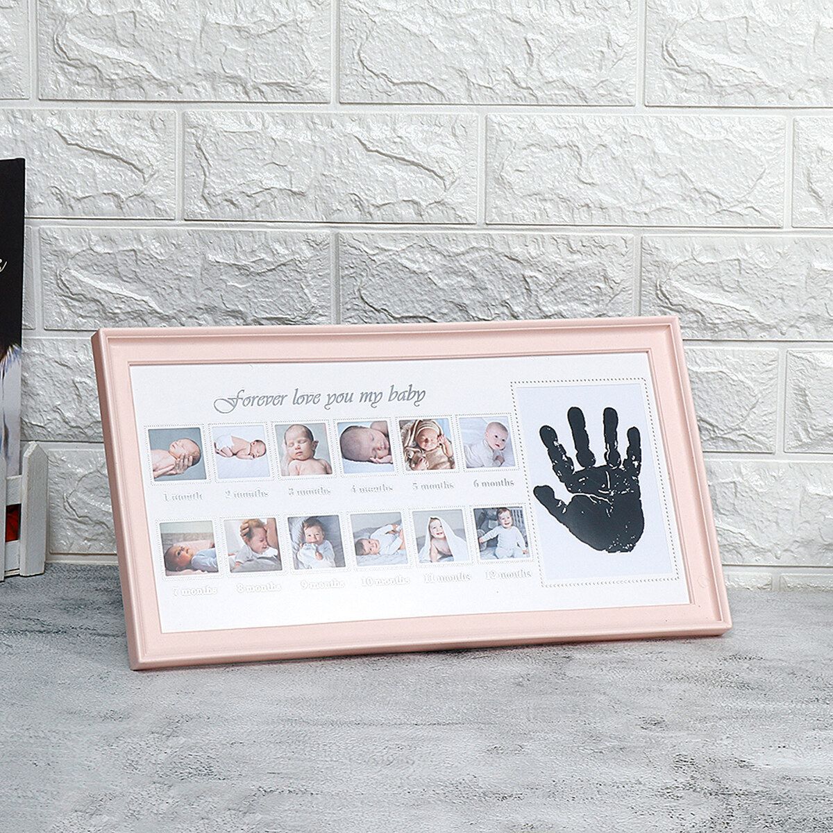 Photo Frame Baby First Year 12 Month Newborn Footprint Handprint Picture Record Pink