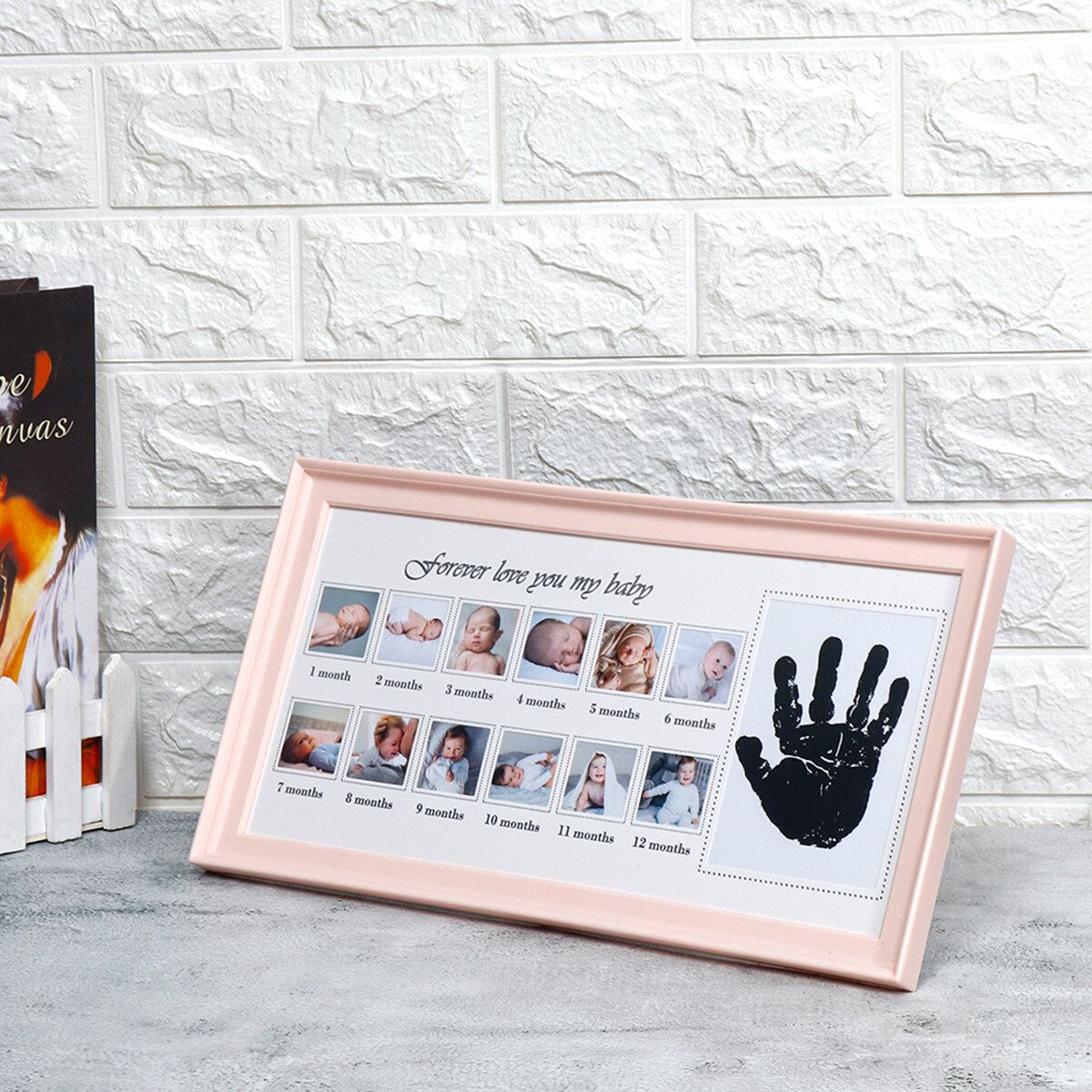 Photo Frame Baby First Year 12 Month Newborn Footprint Handprint Picture Record Pink