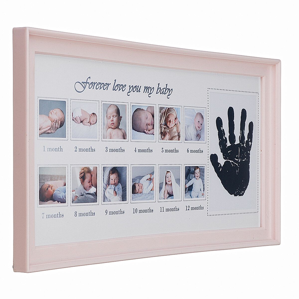 Photo Frame Baby First Year 12 Month Newborn Footprint Handprint Picture Record Pink