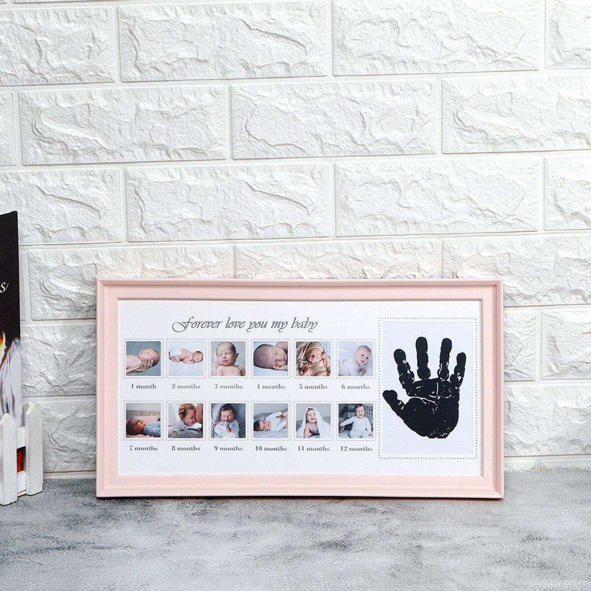 Photo Frame Baby First Year 12 Month Newborn Footprint Handprint Picture Record Pink