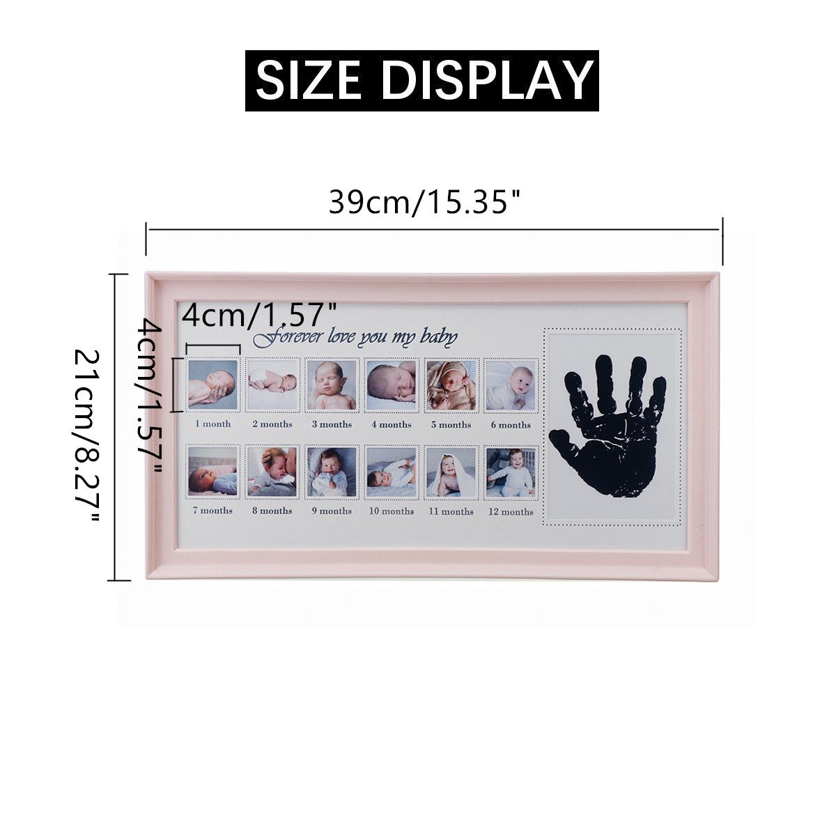 Photo Frame Baby First Year 12 Month Newborn Footprint Handprint Picture Record Pink