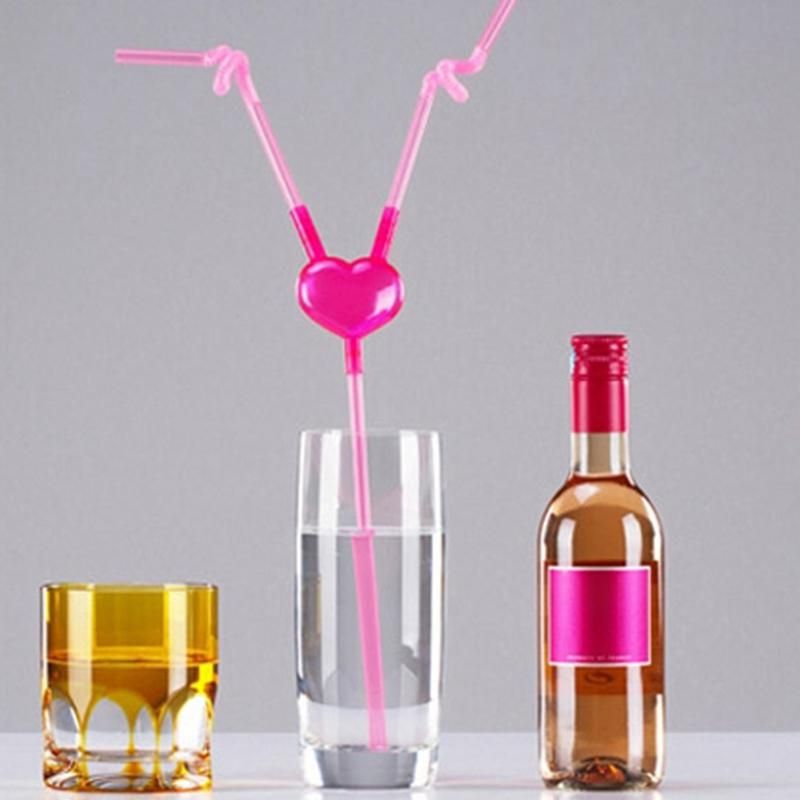 Love Heart Double Drinking Straws Valentine Lover Plastic