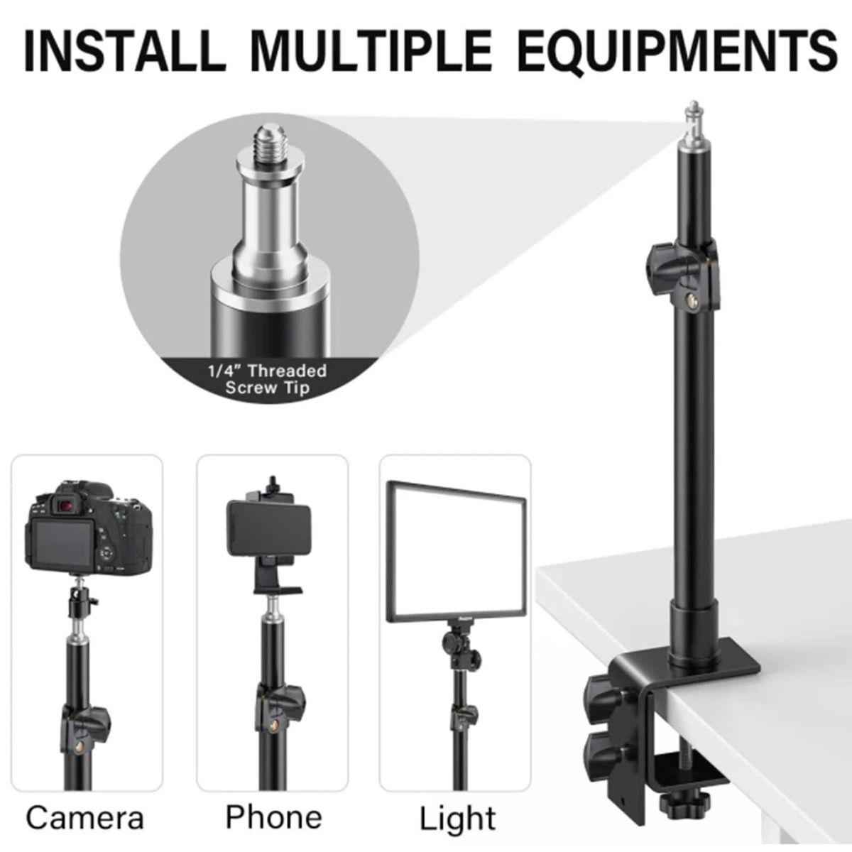Adjustable Universal Table Desk Clamp Mount Stand 1/4' Screw Tip for DSLR DC Camera Camcorder Ring Light