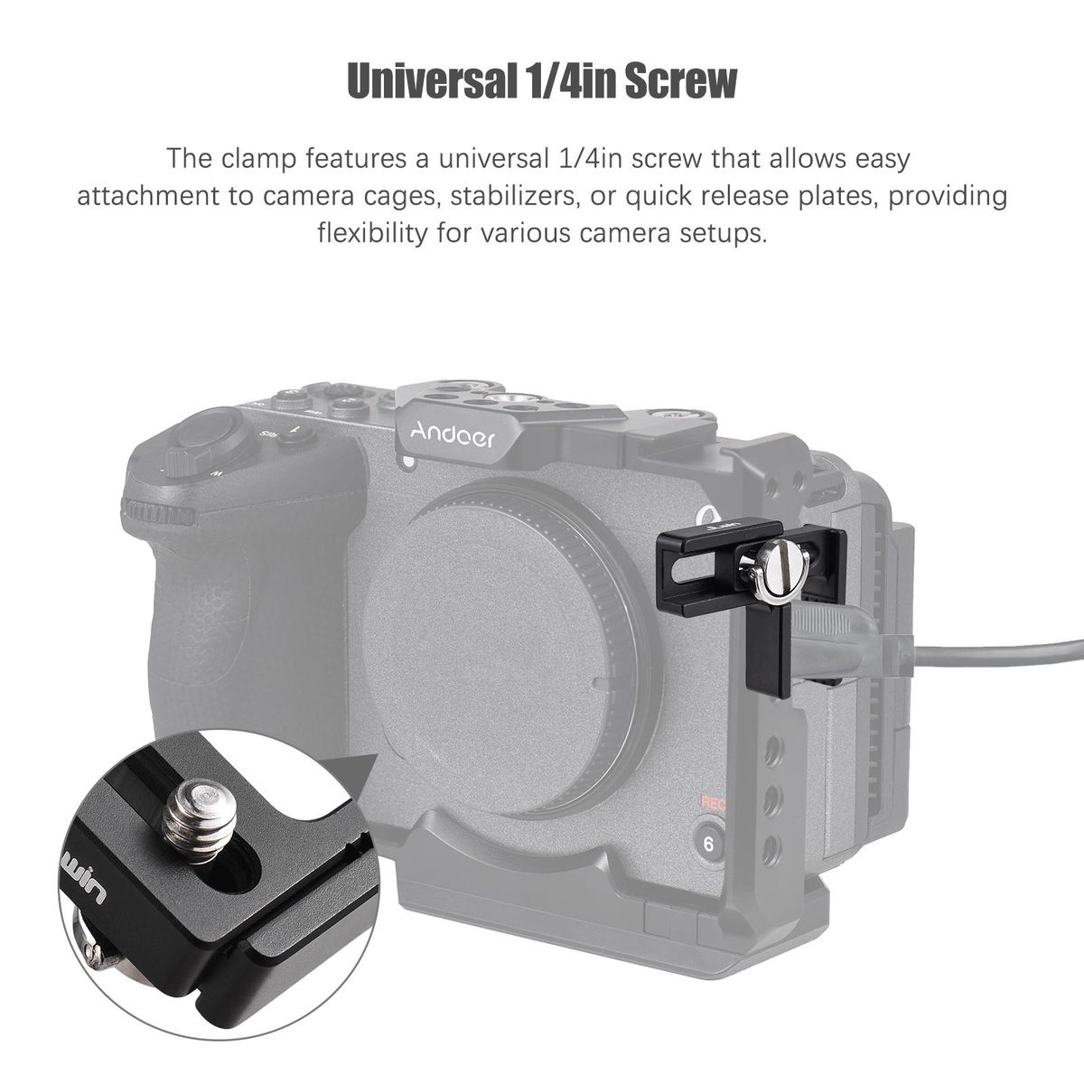 JLwin Camera Cage Cable Clamp Universal Cable Clamp Clip Aluminum Alloy with 1/4in Screw Mount for USB Cable Compatible with Camera Cage Gimbal