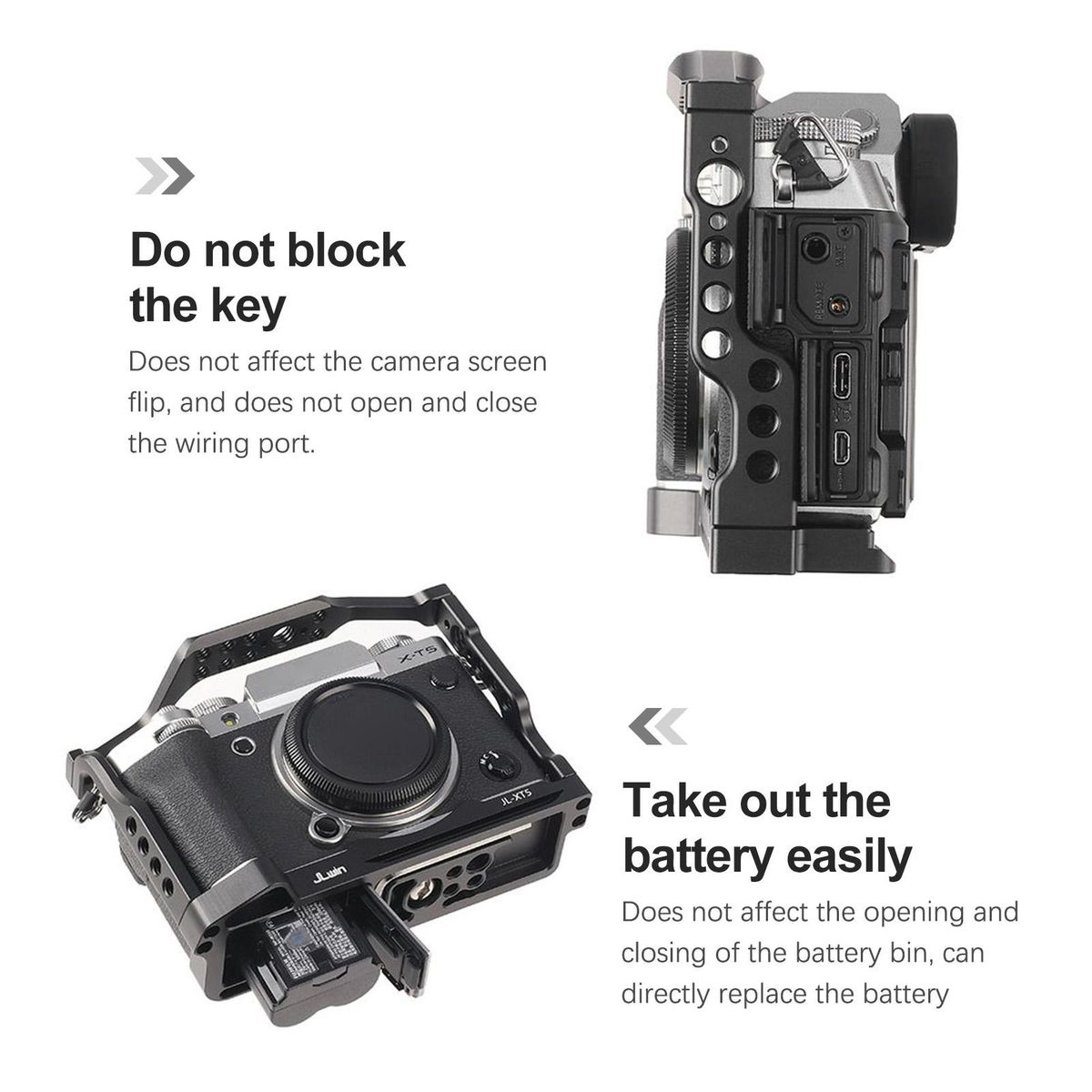 JLwin Protective Camera Cage Aluminum Alloy with Cold Shoe Mount Magnetic Wrench Slot Numerous 1/4in And 3/8in Threaded Holes Compatible with FUJIFILM X-T5 Camera