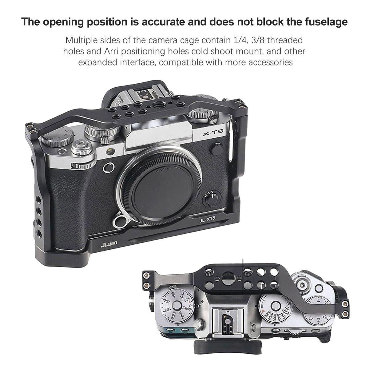 JLwin Protective Camera Cage Aluminum Alloy with Cold Shoe Mount Magnetic Wrench Slot Numerous 1/4in And 3/8in Threaded Holes Compatible with FUJIFILM X-T5 Camera