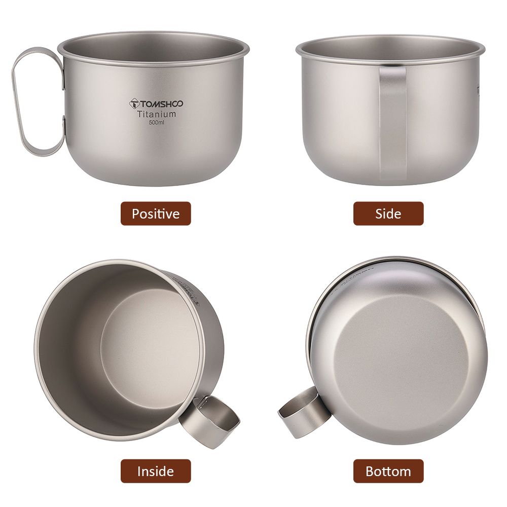 500ml Titanium Cup With Lid And Handle Camping Coffee Cup