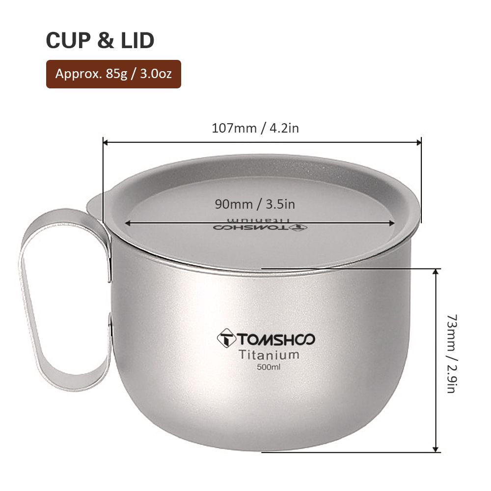 500ml Titanium Cup With Lid And Handle Camping Coffee Cup