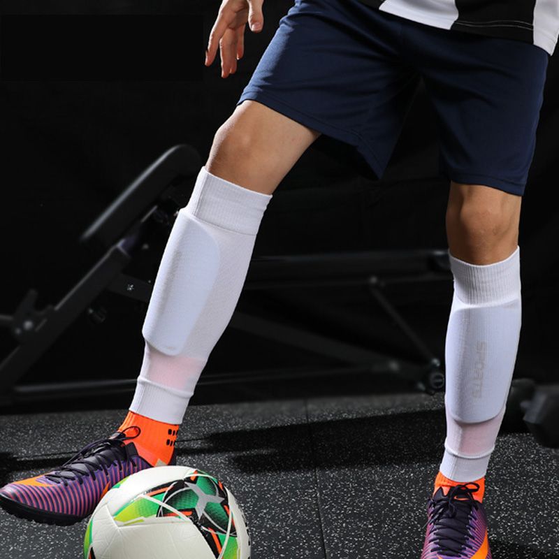 Elastic Soccer Calf Leg Sleeves + Shin Pads Kids Teenagers Adult Football Baseball Volleyball Leg Warmers M L Custom Logo-Blue