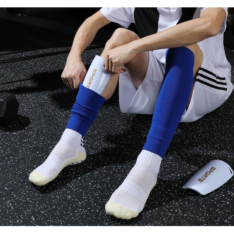 Elastic Soccer Calf Leg Sleeves + Shin Pads Kids Teenagers Adult Football Baseball Volleyball Leg Warmers M L Custom Logo-Blue
